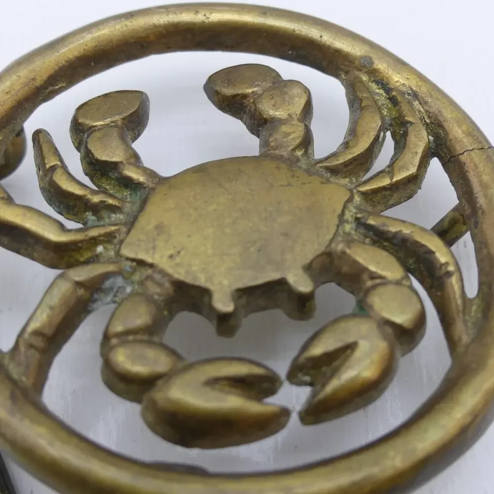 Vintage Solid Brass Crab Belt Buckle Round Nautical Coastal Beachwear Unisex